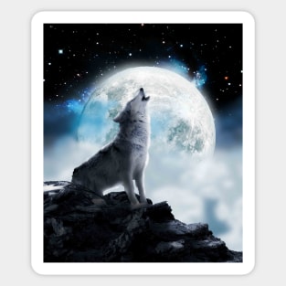 Cosmic Space Wolf Wolves Howling At Moon Sticker